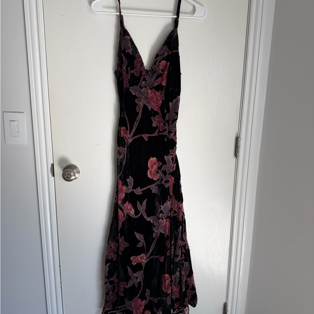 Lulu's Black and Pink Floral Midi Dress